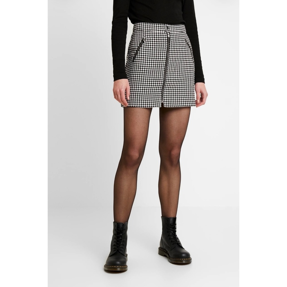 Hollister Houndstooth Ultra High-Rise Wool Blend Mini Skirt Black White S NWT